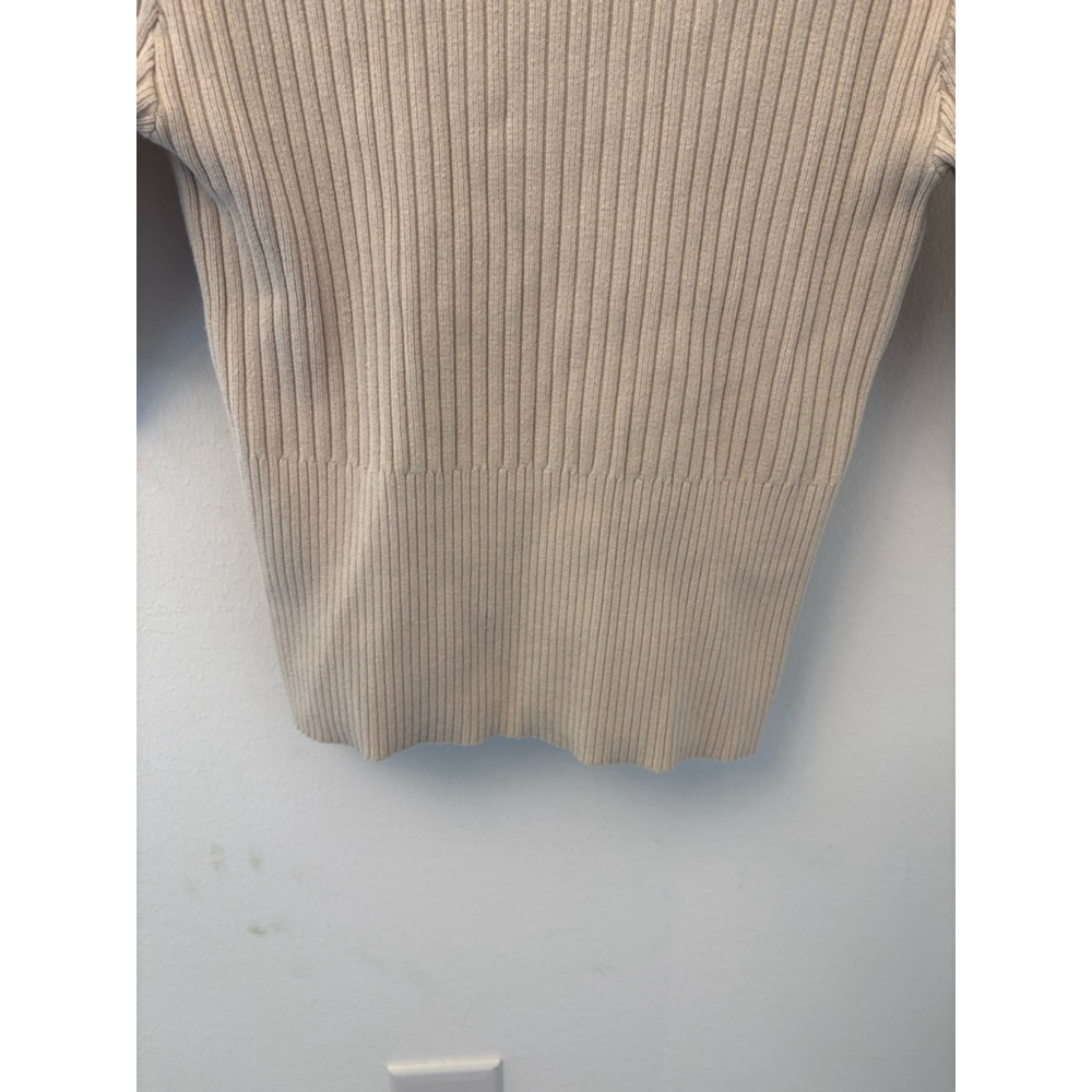 Bailey 44 Cream Ribbed Knit Top Size M Fitted Half Sleeve Stretch Basic - Picture 6 of 6